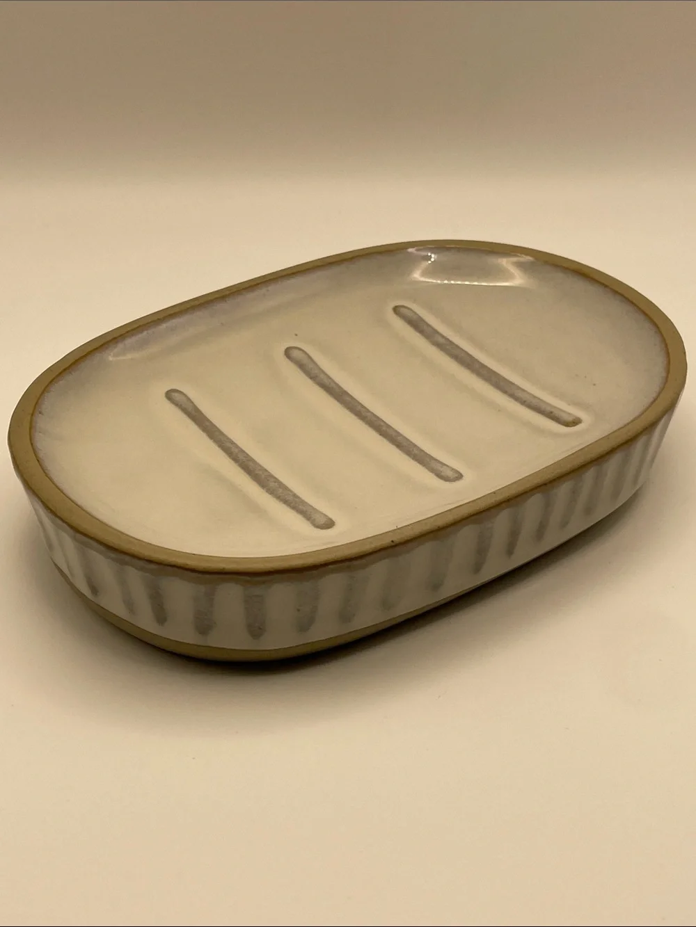Hearth & Hand with Magnolia Stoneware Soap Dish with Tan Rim