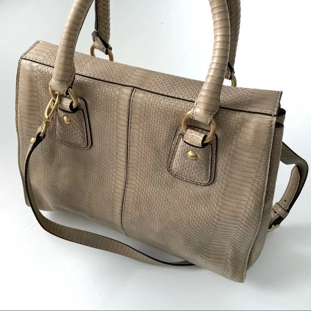 Talbots leather satchel purse magnetic closure w/ embossed snakeskin pattern