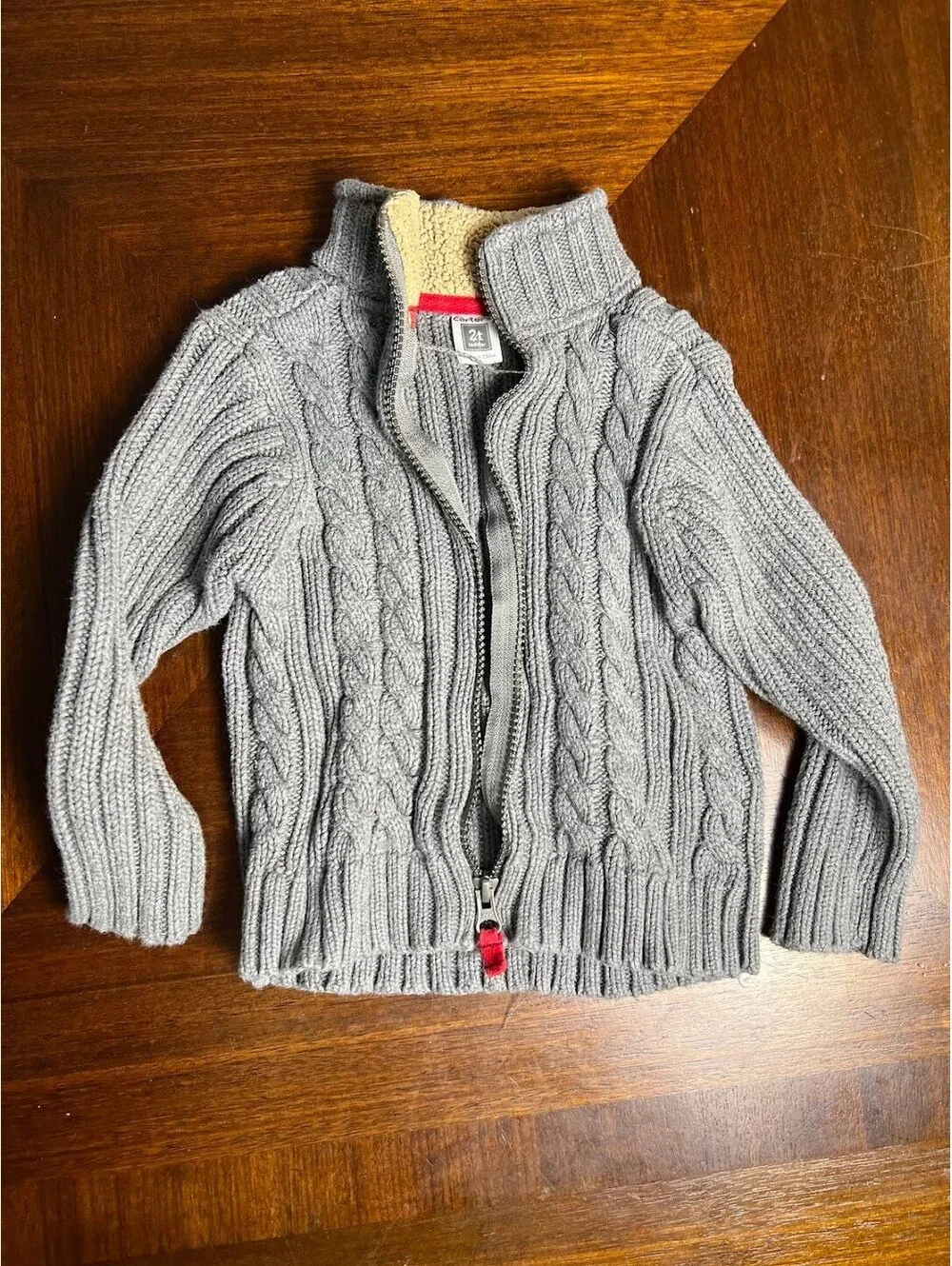 Carter's Gray Cable Knit Sherpa-Lined Zip Sweater 2T