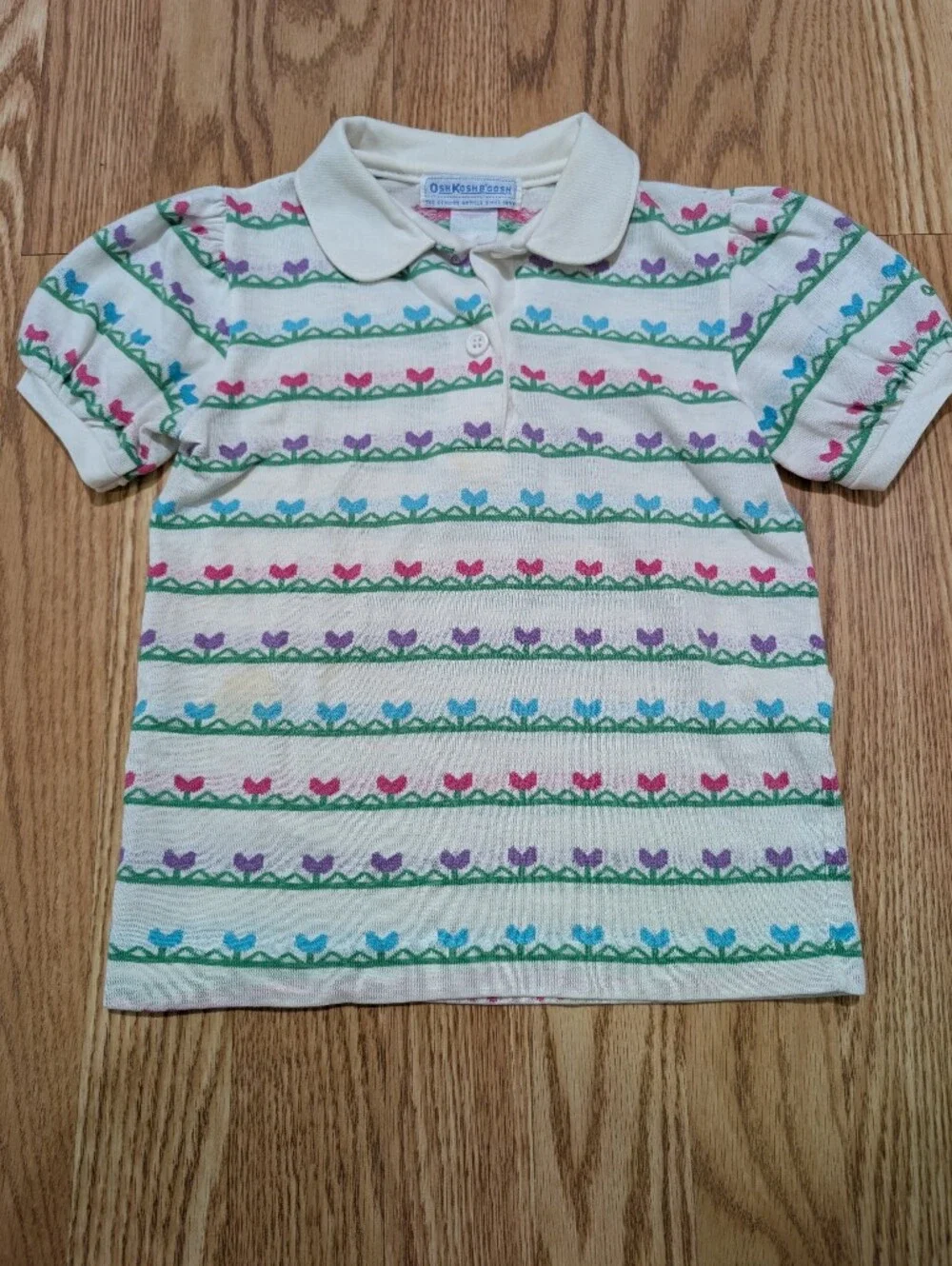 Vintage OshKosh B'gosh Girl Polo shirt Geometric Hearts USA 6