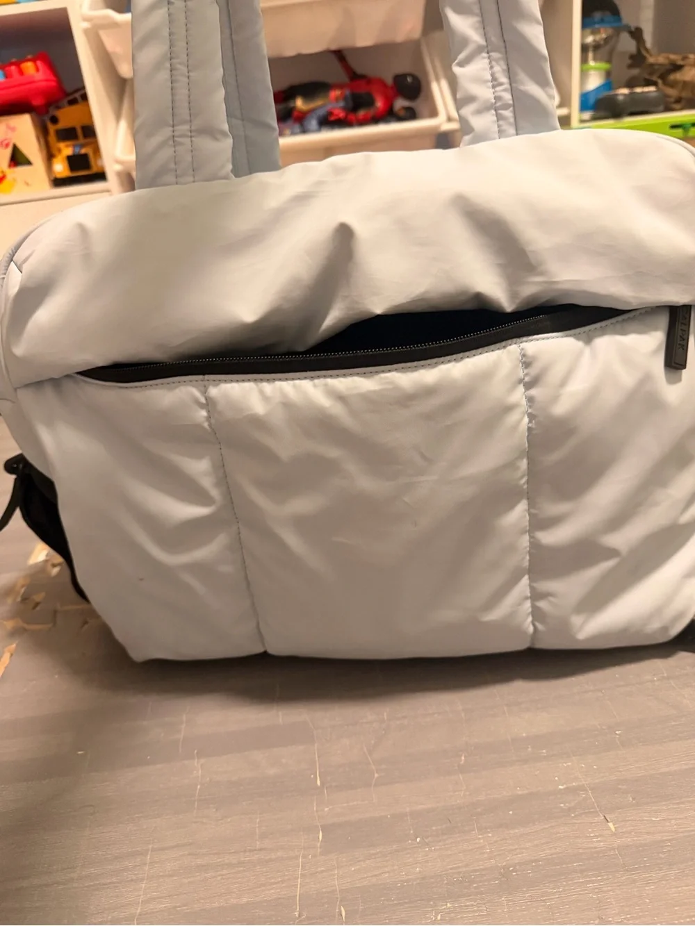Light Blue Puffer Tote for Travel - Quilted Weekend Carryall