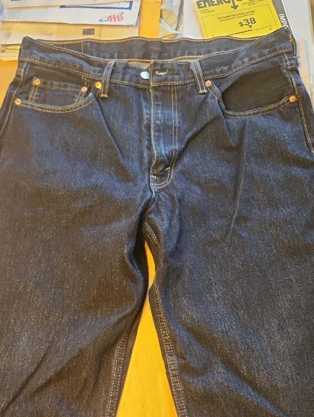 Levi's Men's Relaxed Jeans in Dark Blue with Yellow Stitching
