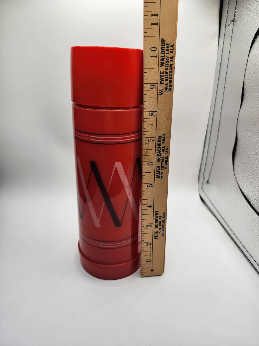 Vintage 1970's Alladin Red Insulated Thermos with Zigzag Design