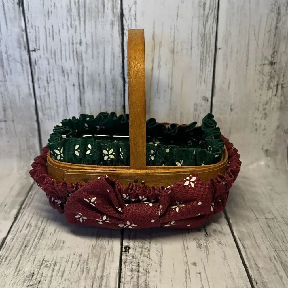 1999 Longaberger Handwoven‎ Single Handle 6”Basket Green Liner Protector Garter