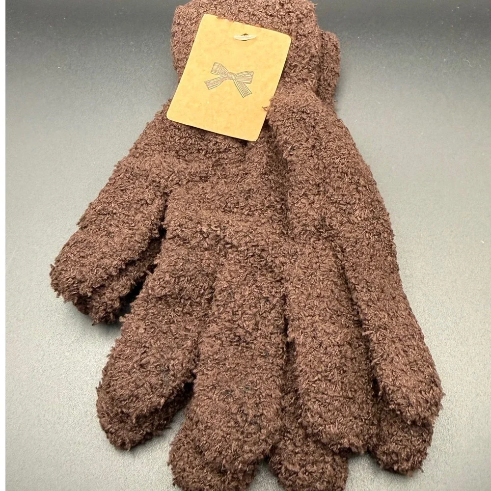Cozy Fuzzy Gloves‎ Brown Plush Warm Winter Handwear