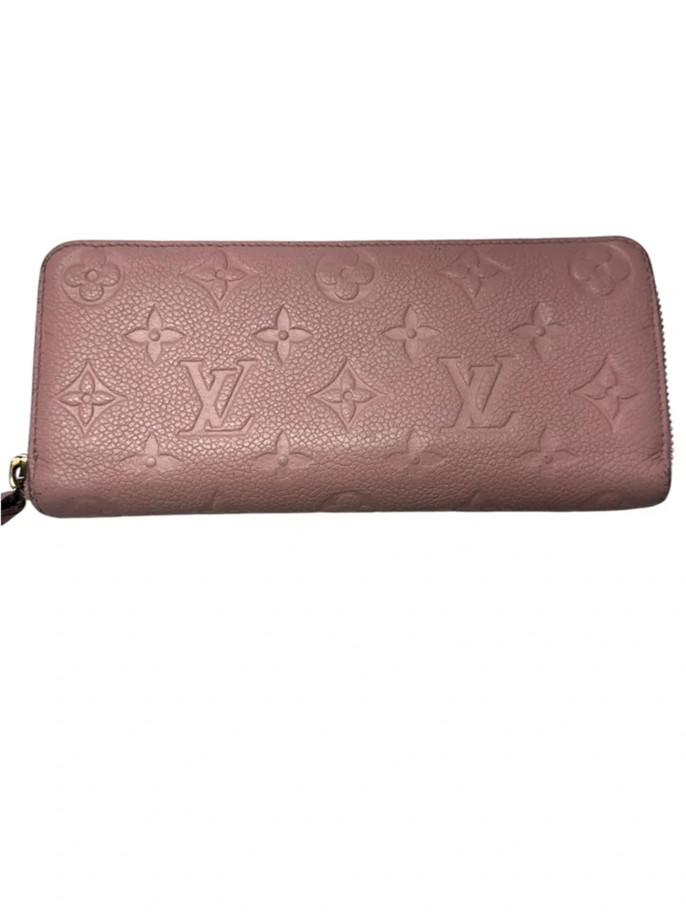 LOUIS VUITTON Rose Ballerine Monogram Empreinte Leather Clemence Long zip wallet