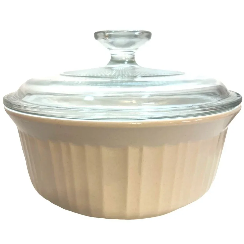 CorningWare French White 1.5 Qt Stoneware Casserole Dish‎ Lid + refrigerator lid