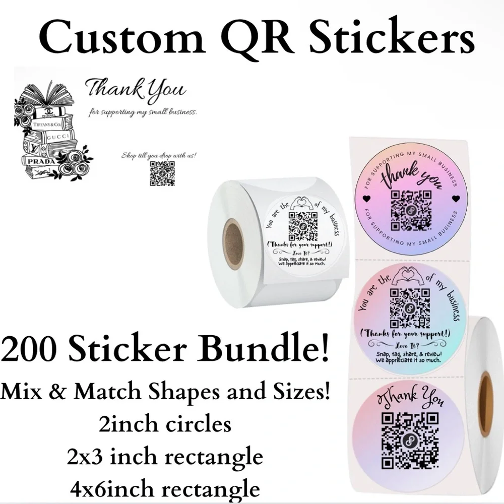 BUY NOW 200 Custom Thank You QR‎ Stickers Mix & Match