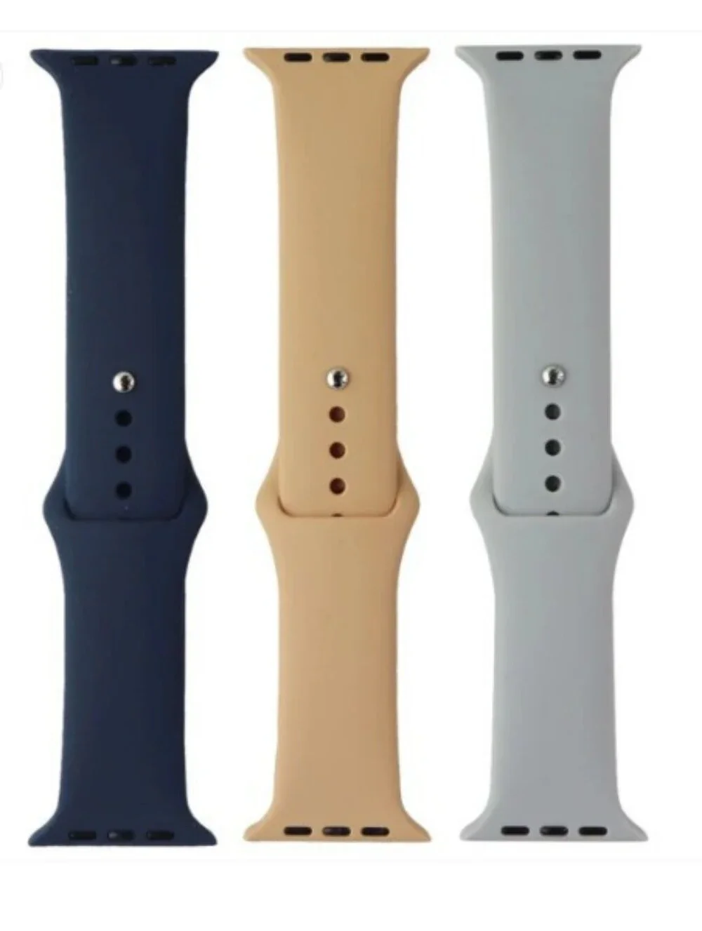 Apple Watch Band 3‑Pack – Soft‑Touch Silicone (42/44/45mm) Navy/Tan/Gray