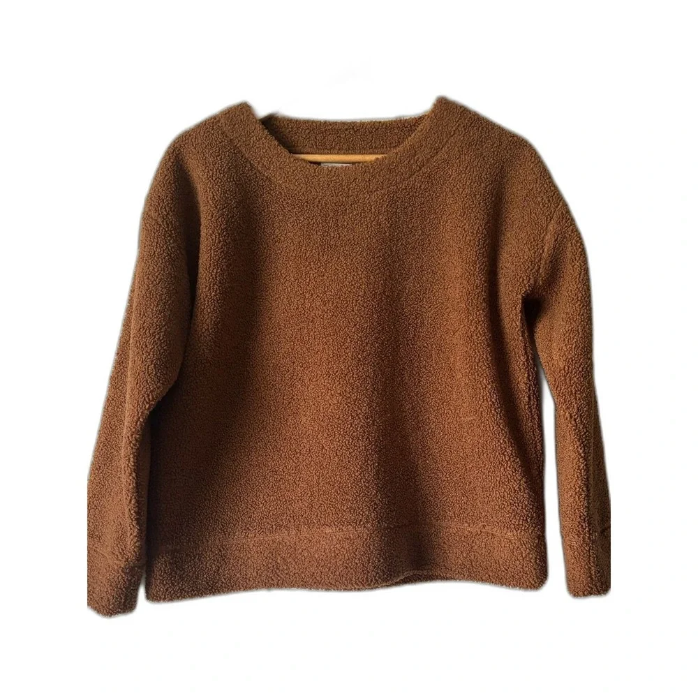 J. Crew Teddy Cropped Brown Sherpa Sweater Women's SMALL  Cozy