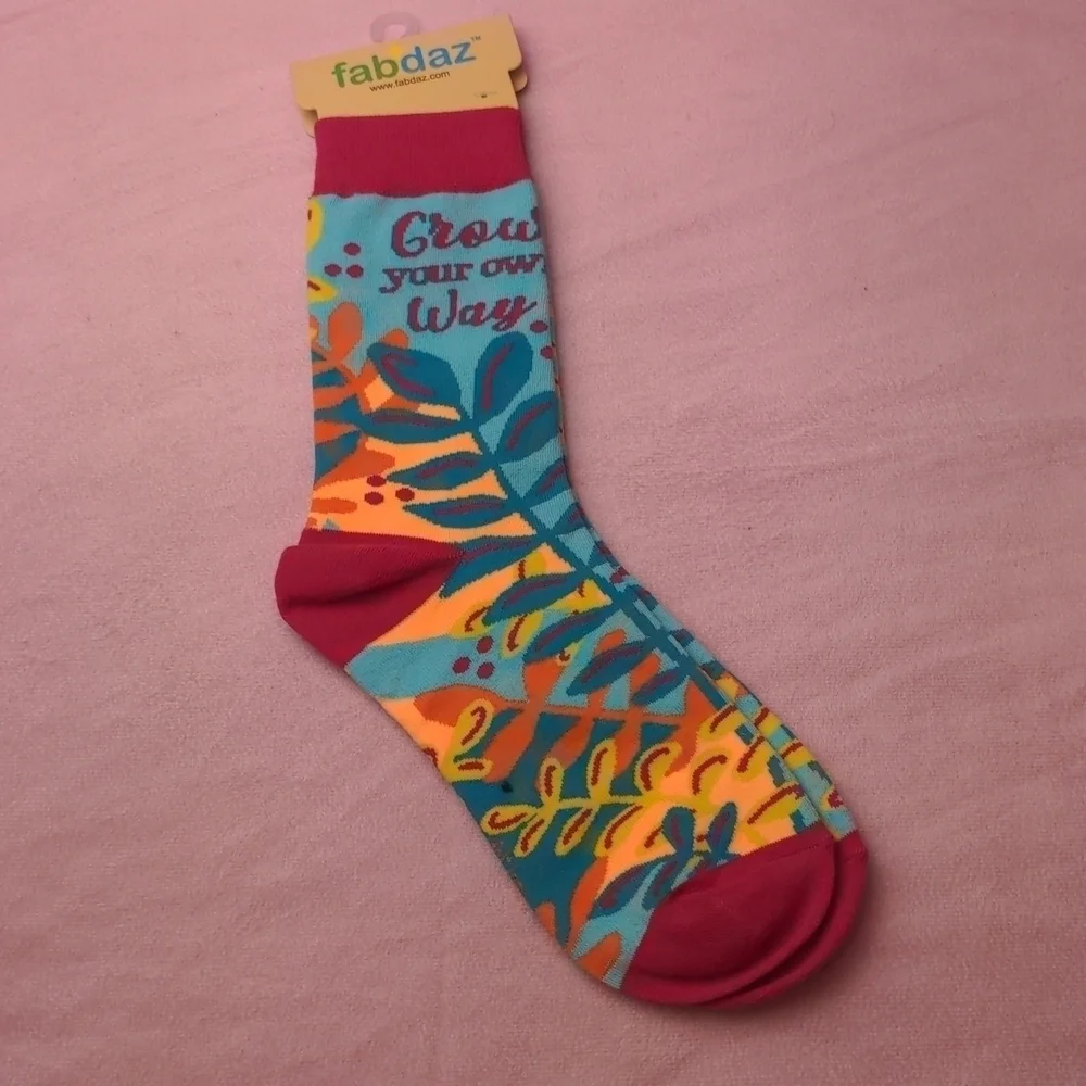 Fabdaz Blue and Orange Plant Print Grow Your Own Way Socks size 5-10