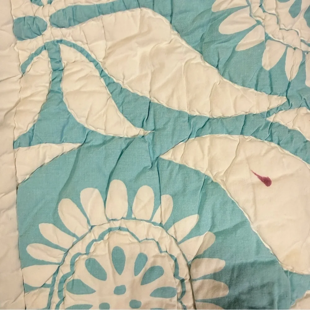 Pottery Barn Turquoise Block Print Quilt Bedspread Double Sided