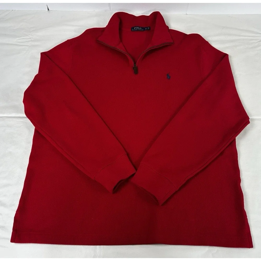 Polo Ralph Lauren Men's XL Red Cotton Tight Knit Mock‎ Neck Quarter Zip Pullover