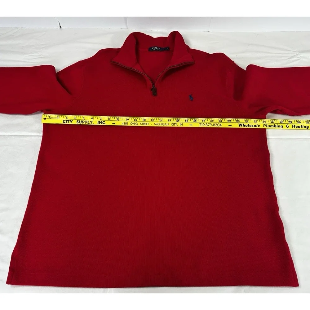 Polo Ralph Lauren Men's XL Red Cotton Tight Knit Mock‎ Neck Quarter Zip Pullover