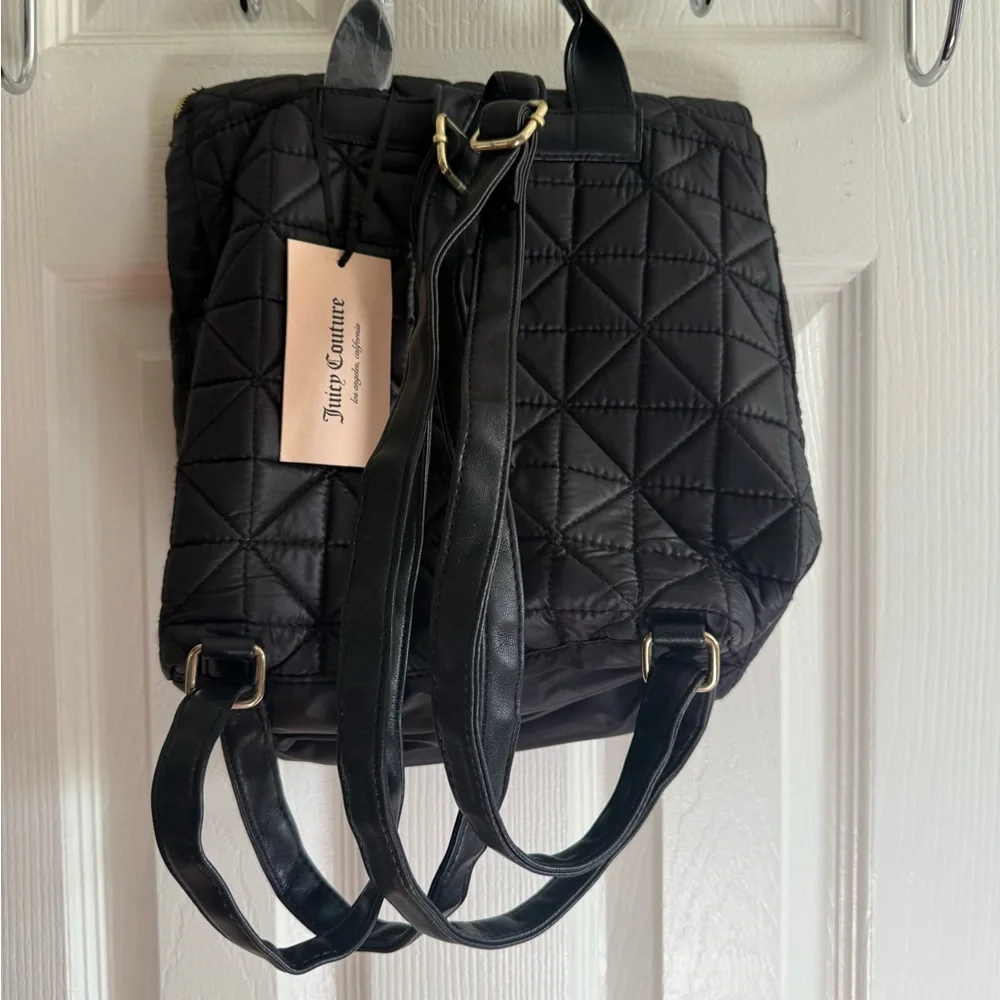 Juicy Couture Black Quilted Backpack with‎ Gold Hardware and Charm
