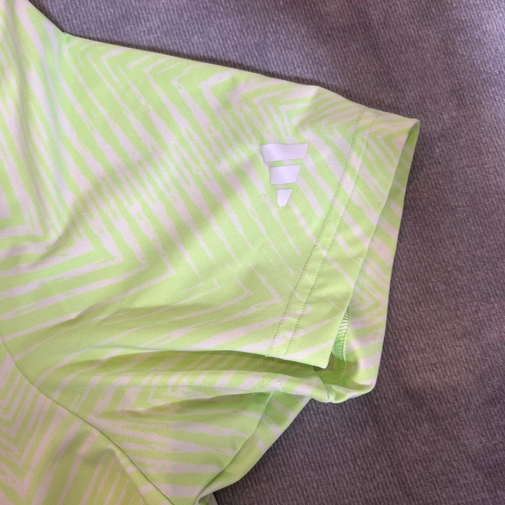 Adidas‎ Mens Golf Polo Shirt Large Lime Green White Chevron Zigzag Performance
