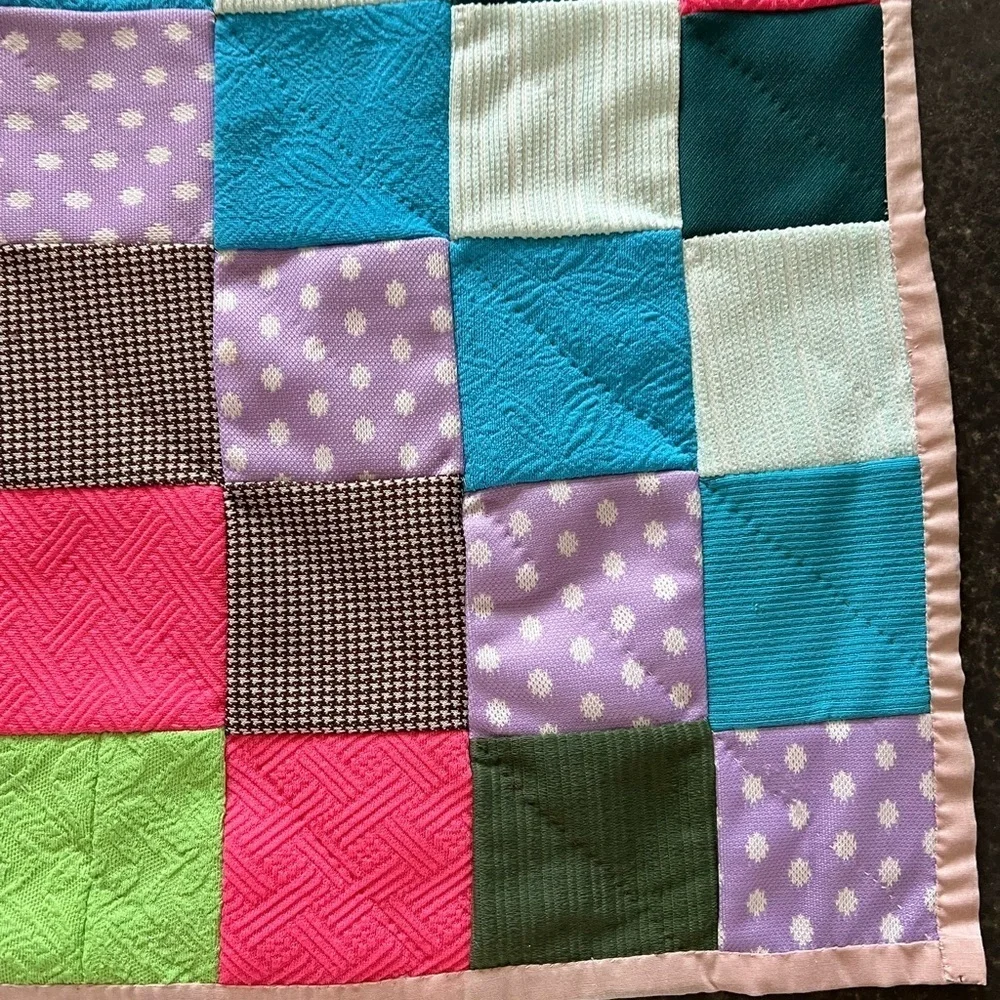 Vtg Quilt Patchwork Handsewn Baby Shabby Cottage Core Cotton Fabric 43”x33”