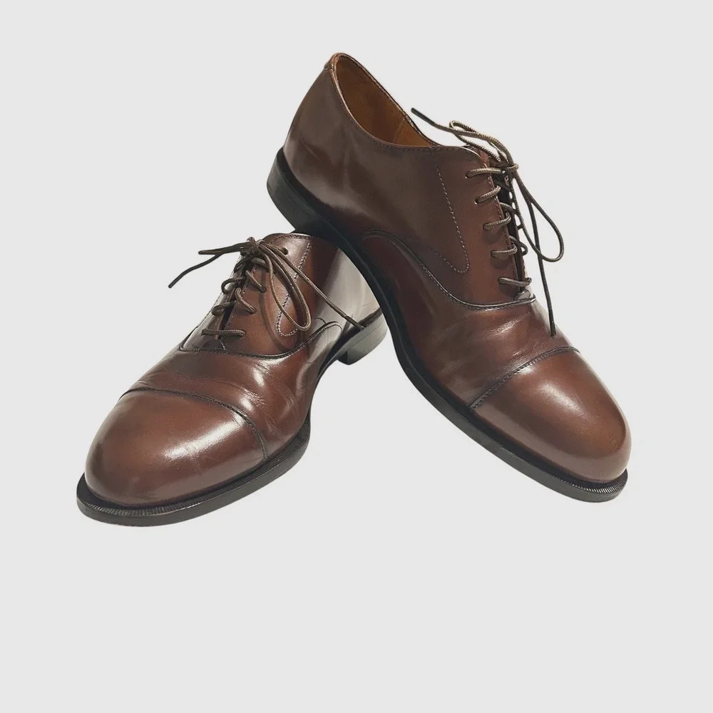 Vintage Cole Haan Oxford Shoes Mens 9.5 D Brown Leather Cap‎ Toe Made in USA