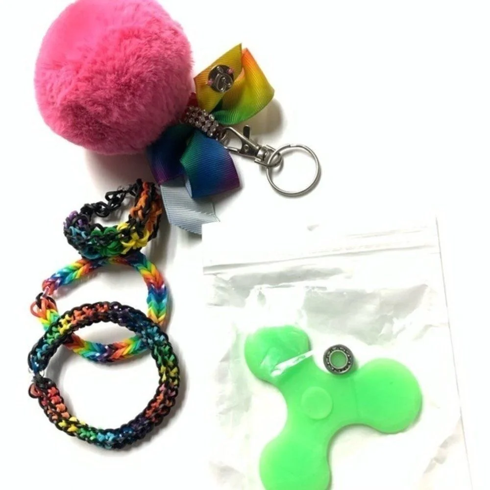 5PC Set 3 Rainbow Loom Girls Bracelets Glow Fidget Spinner JoJo Bow Keychain‎