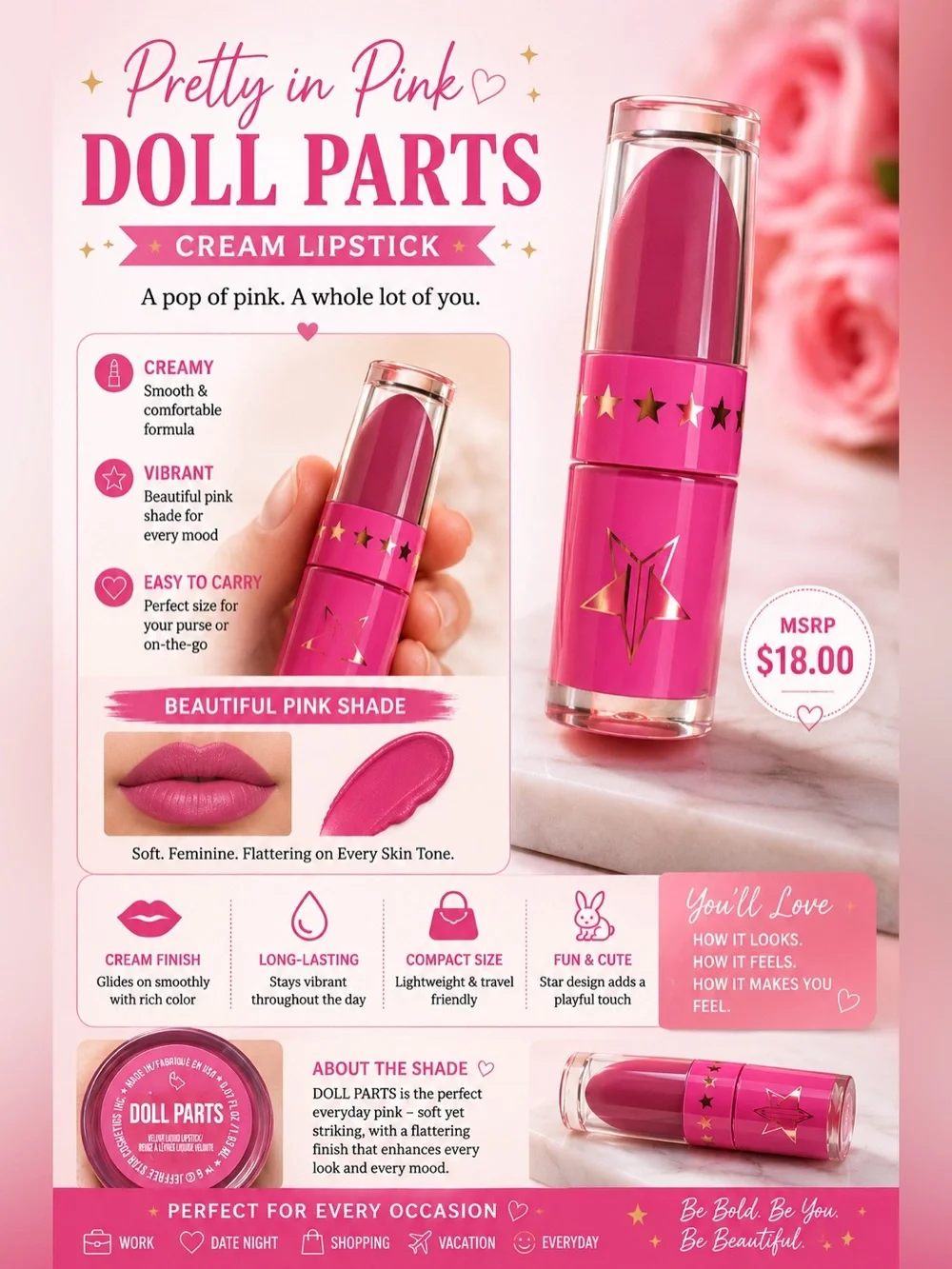 Jeffrey Star Cream Lipstick — Pretty in Pink
