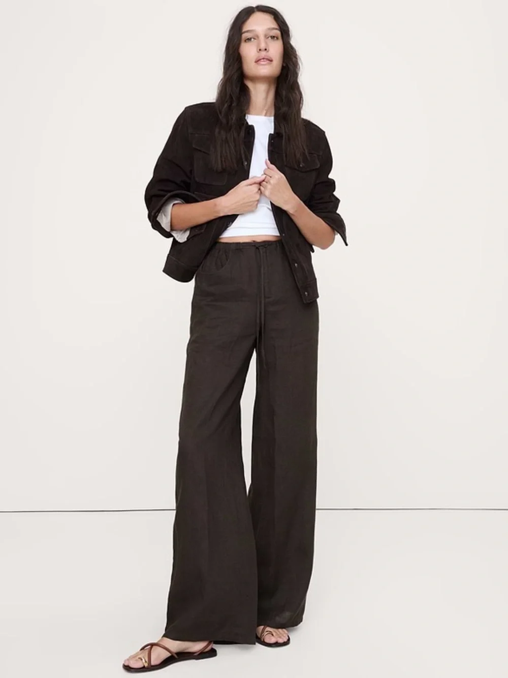 BANANA REPUBLIC THE STUDIO WIDE-LEG DRAWSTRING PANT IN LINEN