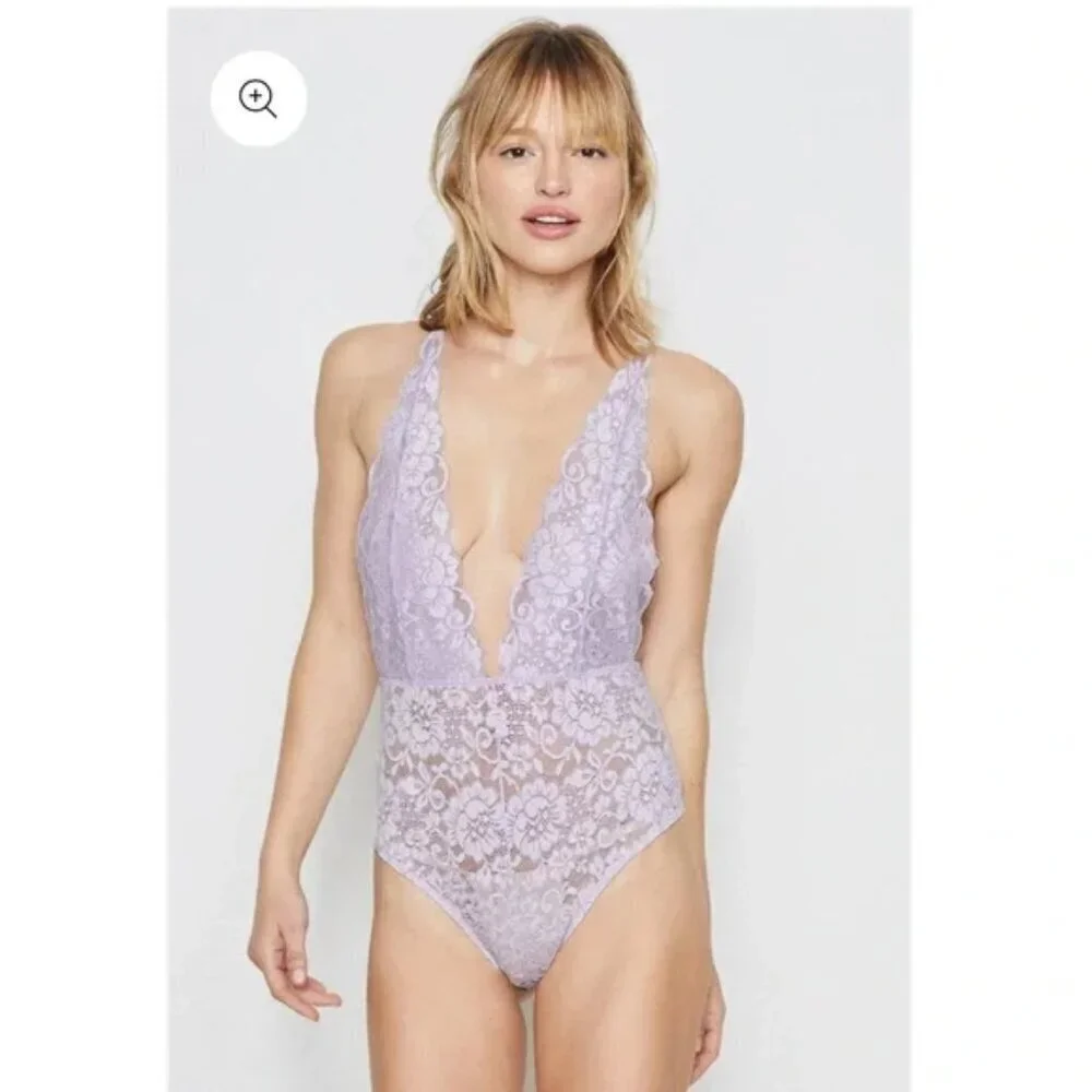 NWT$78 HAH Comin In HAHt Lace Bodysuit Lingerie Lavender Purple Valentine's SzXS