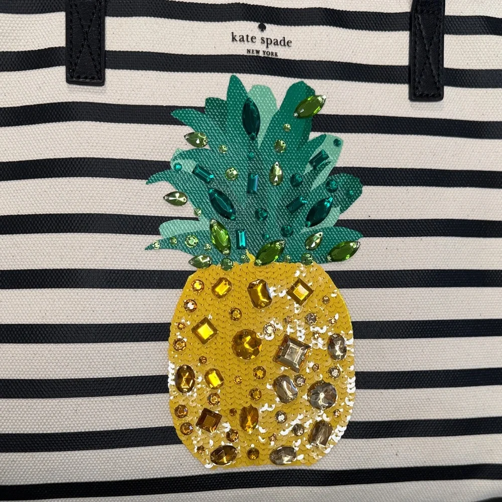 Kate Spade New York By The Pool Pineapple Embellished Canvas Tote and Wristlet