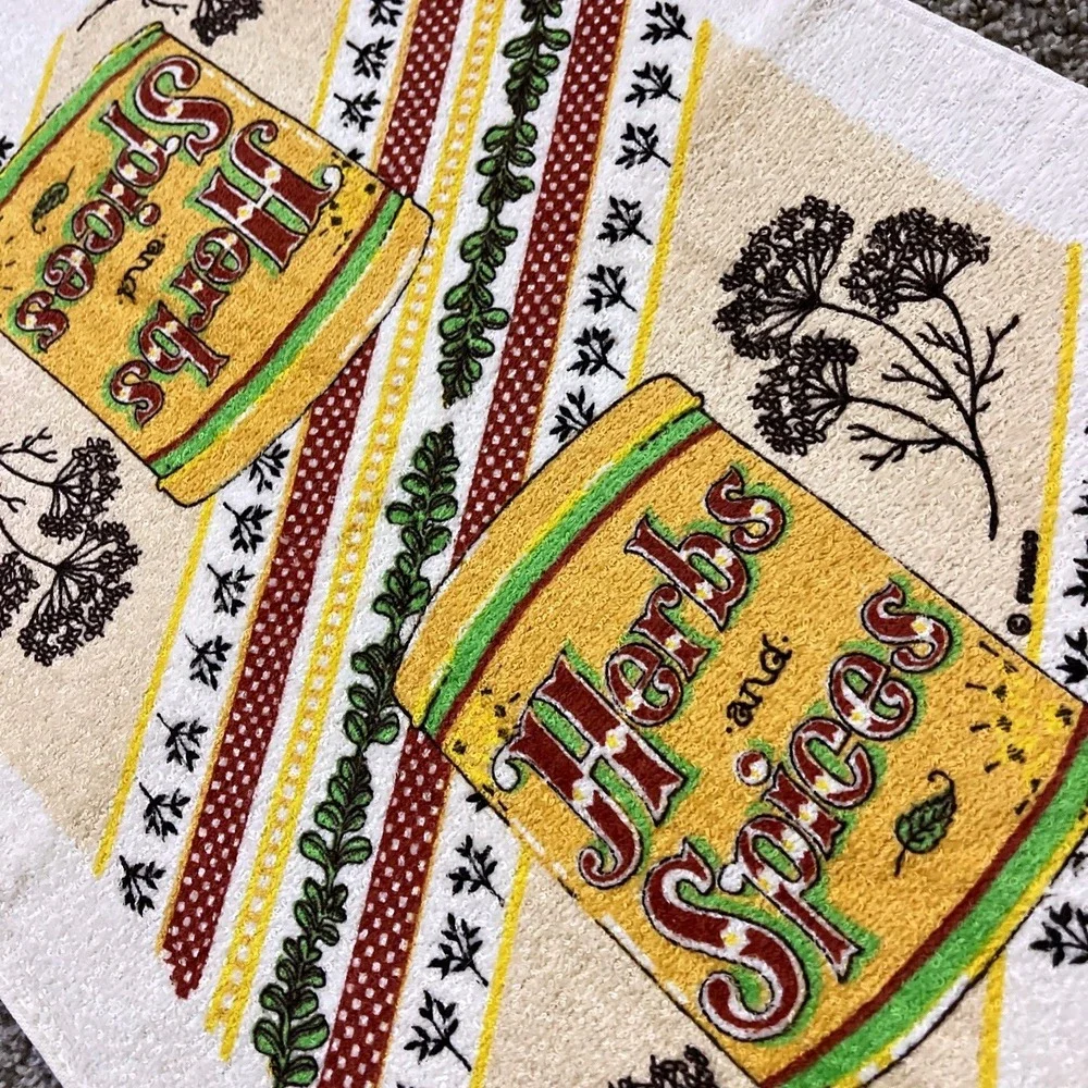 VTG CANNON‎ Hand Kitchen Towel Fringe 70s NOS Herbs & Spices Yellow Green Basil