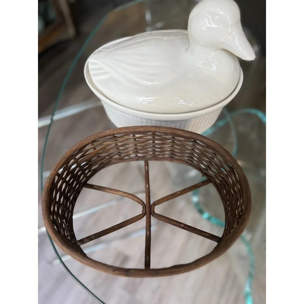 Vintage‎ French Chef Gourmet Cookware Duck on Basket Nest Covered Casserole Dish