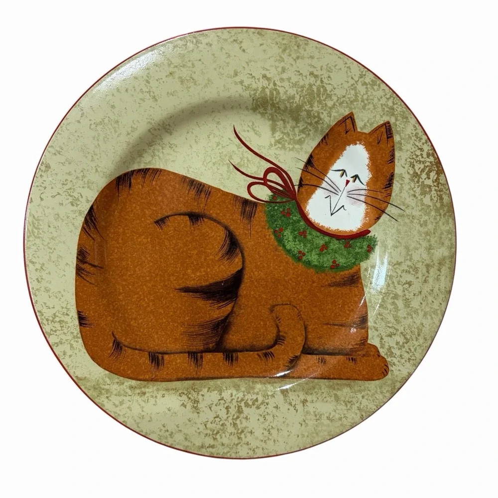 Sakura Christmas cat fiddlestix Salad Dessert‎ plate Orange Tabby 8