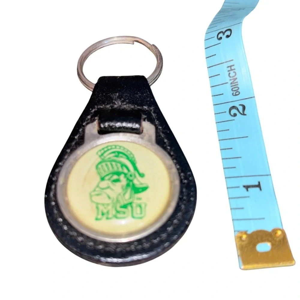 Vintage |‎ MSU Spartans Leather Keychain | Green Mascot Logo Key Ring