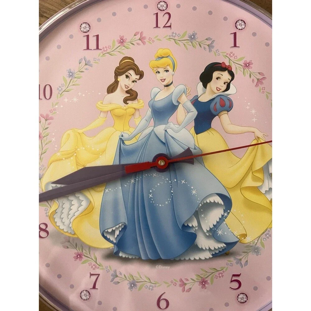 Disney Princesses Wall Clock Belle Cinderella Snow White Pink Face