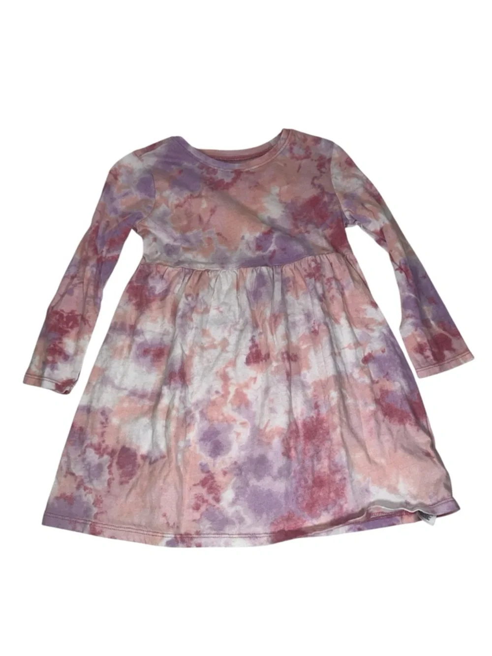 Old Navy Toddler Girl 3T Pink Purple Tie Dye Long Sleeve Casual Skater Dress