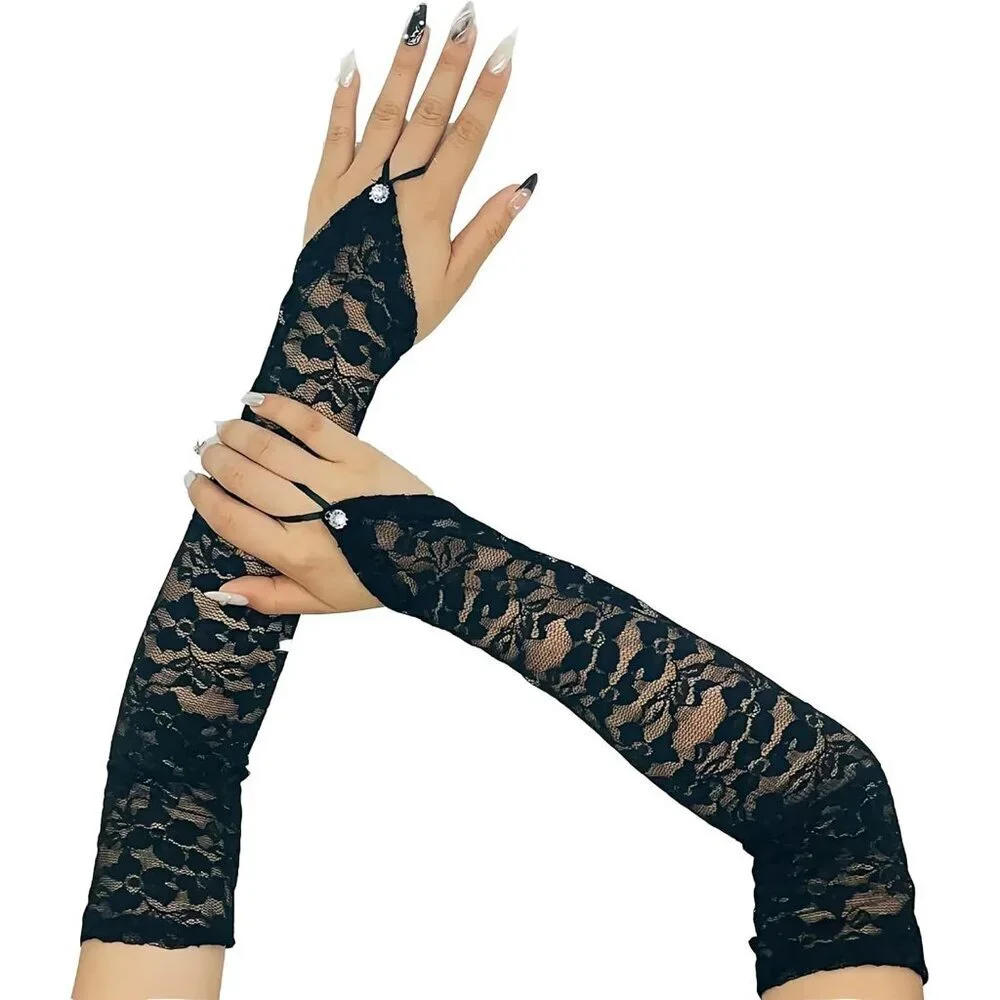 Women's Black 2 Long Gloves Accessories Fingerless Role Playing Evening Dress