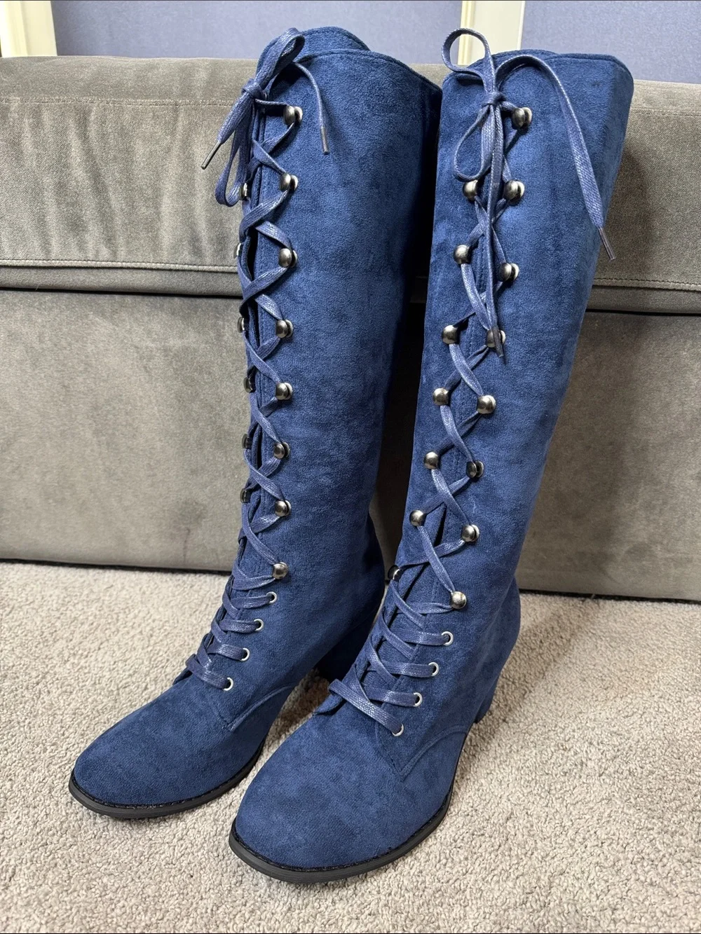 Tall Blue Faux Suede Lace-Up Women’s Boots Size 10 (43) NEW