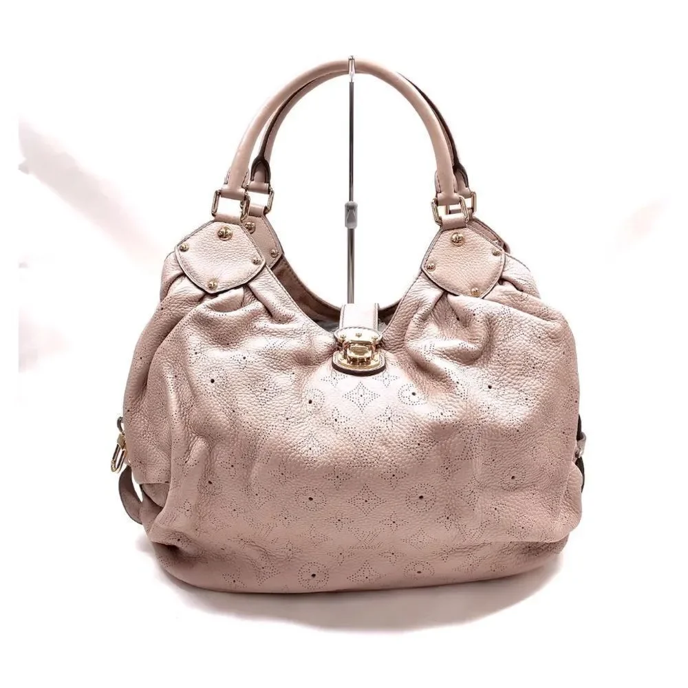 Auth Louis Vuitton Neutrals Monogram Mahina L Hobo M93123 LV Handbag Beige Purse