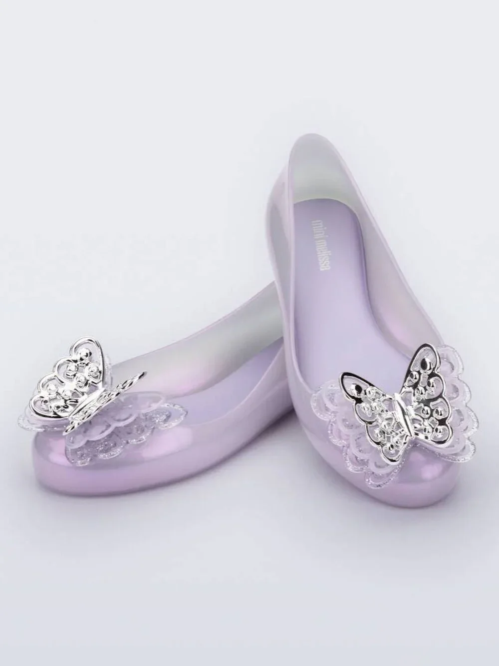 LIKE NEW Mini Melissa Sweet Love Butterfly PEARLY LILAC SHOES SIZE 13