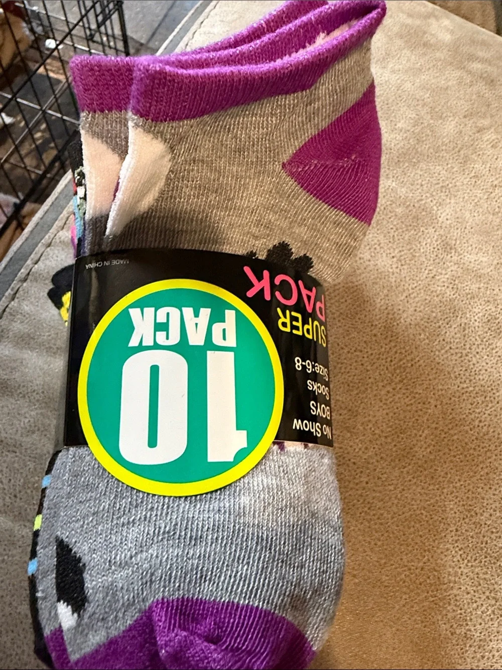 Boys Kids No-Show Sock Pack - Gray & Purple