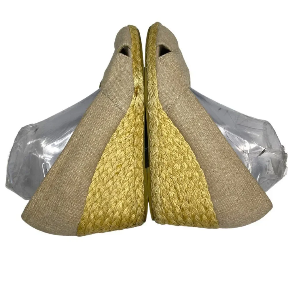 Chaps Womens Dakoda Khaki Chambray Fabric Espadrille‎ Wedge Sandal US Size 9.5