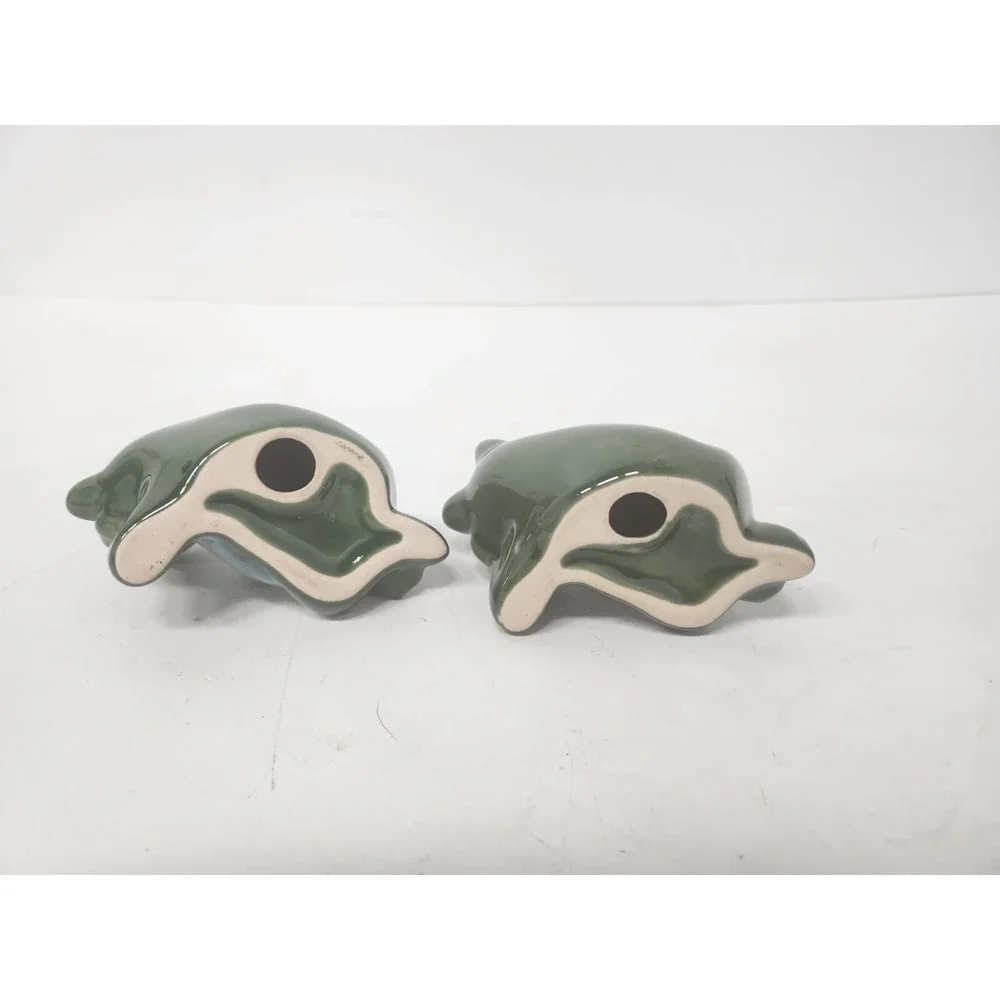 Vintage Green Ceramic Glazed Frog Figurine Toad Garden Home Decor Pair of 2