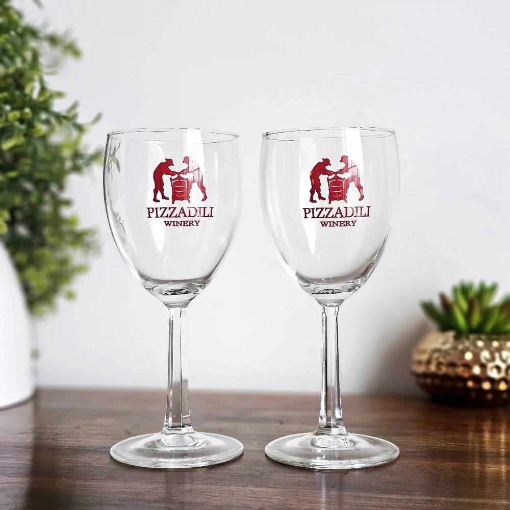 🍷 Pizzadili Winery Wine Glasses Set of 2 Stemmed Logo Glassware Barware