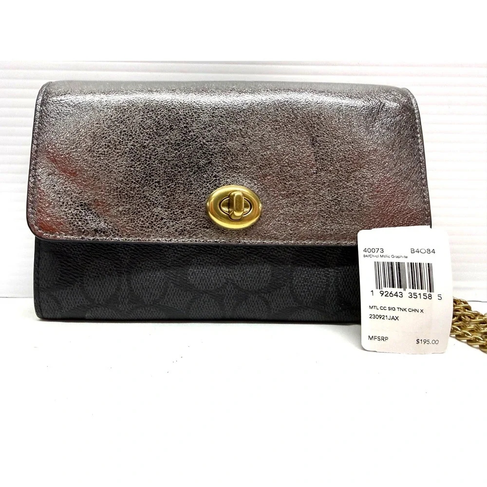 COACH Metallic Colorblock 40073 Canvas Signature Turnlock Chain Crossbody  NEW!