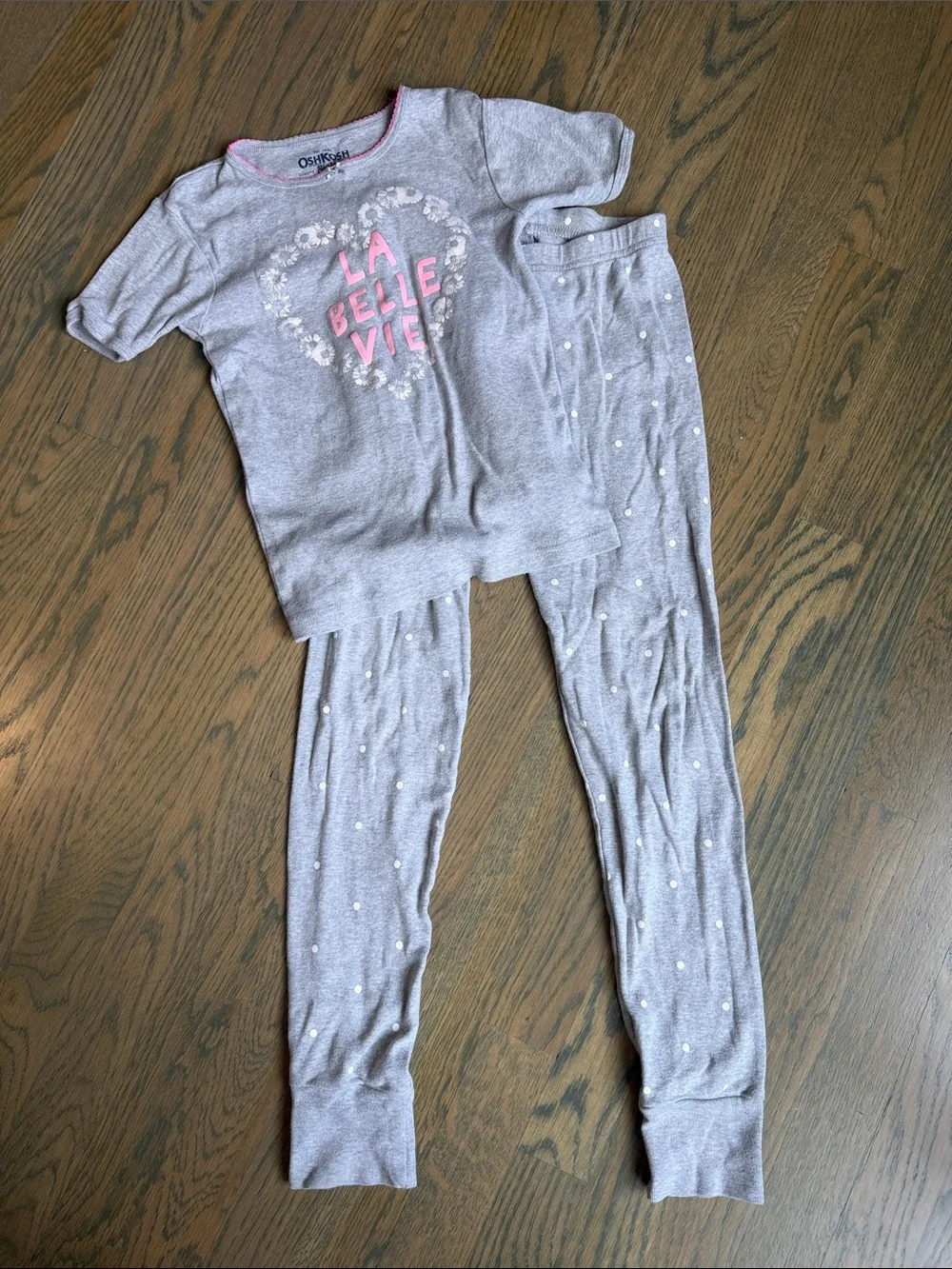 OshKosh B'gosh Gray Pajama Set with Pink 'La Belle Vie' Graphic