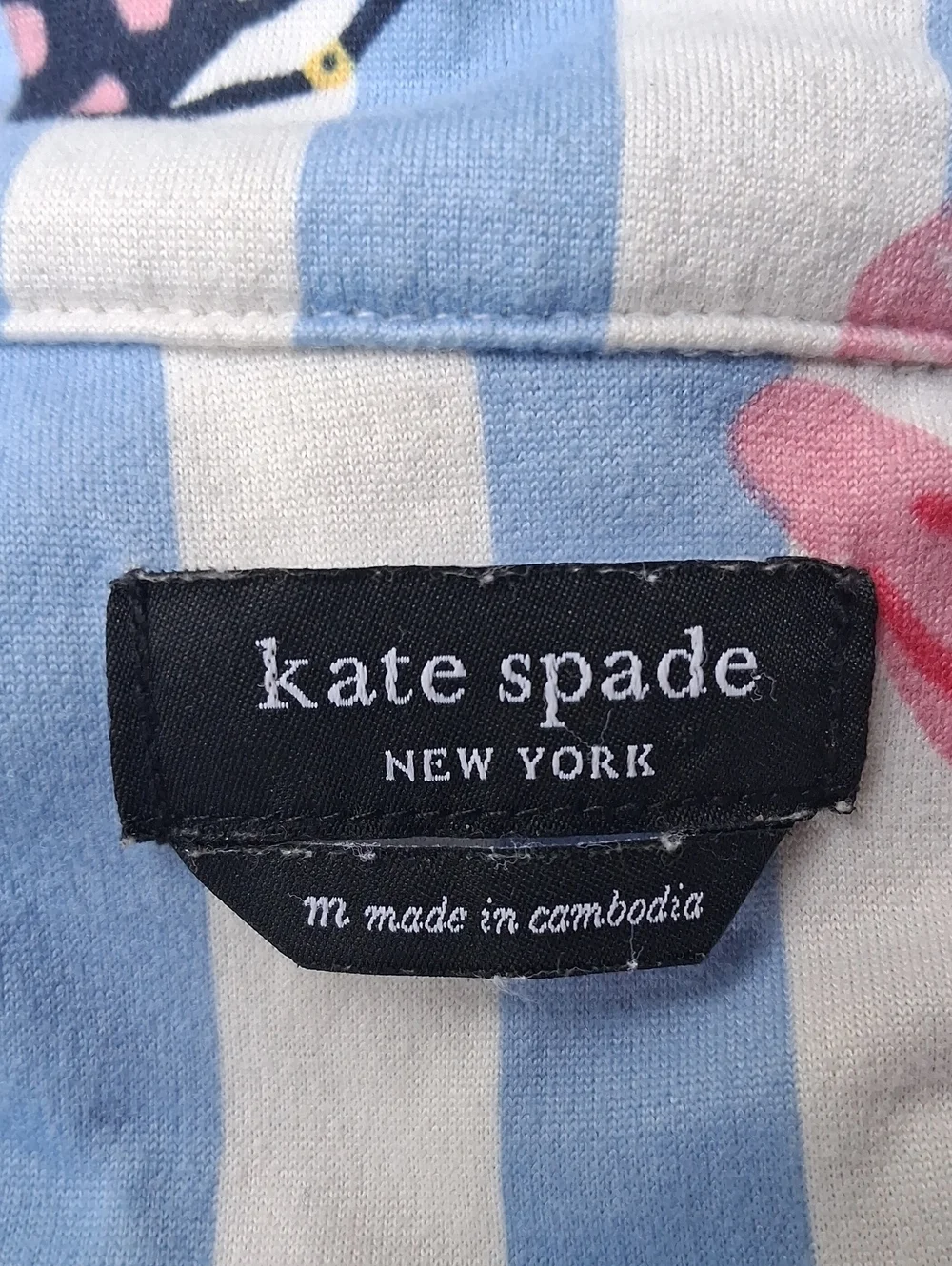 kate spade Light Blue Striped Short Sleeve Button Shirt with Multicolor Print M