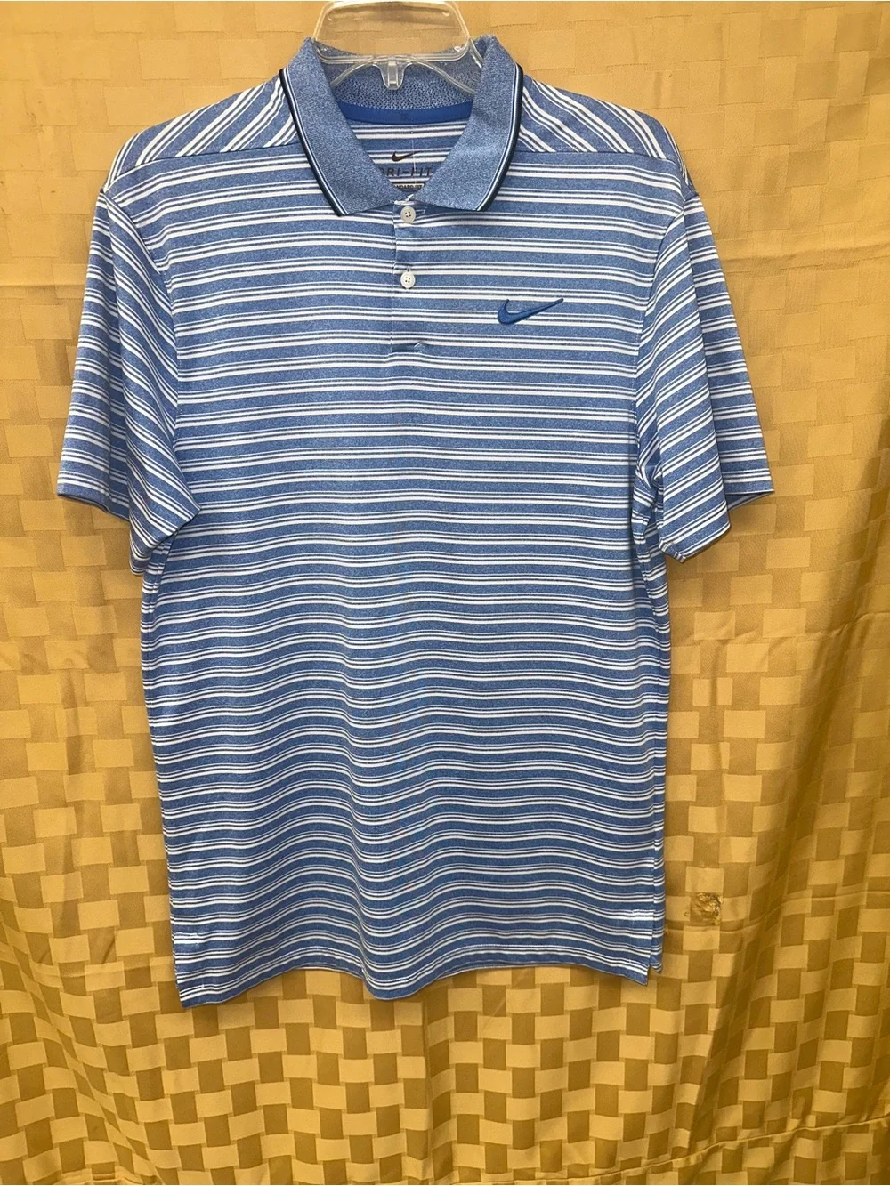 Nike Light Blue and White Striped Polo Shirt