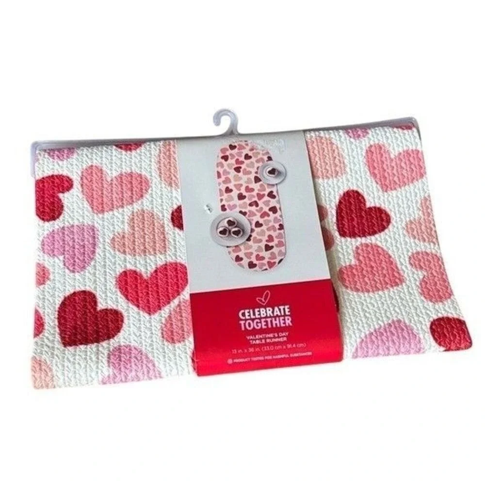 Celebrate Together Valentines Day Heart Table Runner Woven 13