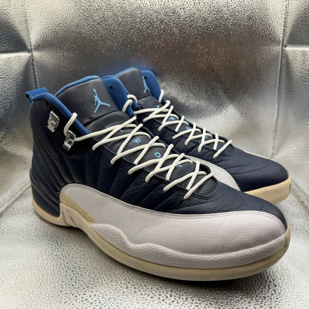 Size 11 Air‎ Jordan 12 Retro Obsidian Navy White Mens Sneaker Shoes 130690-410