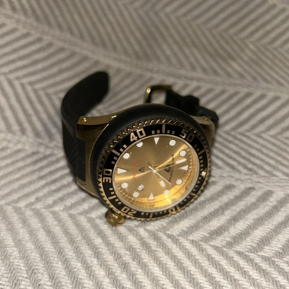 53mm Swiss Legend Neptune Gold Men's Quartz‎ Wristwatch Swiss Stainless Steel D4