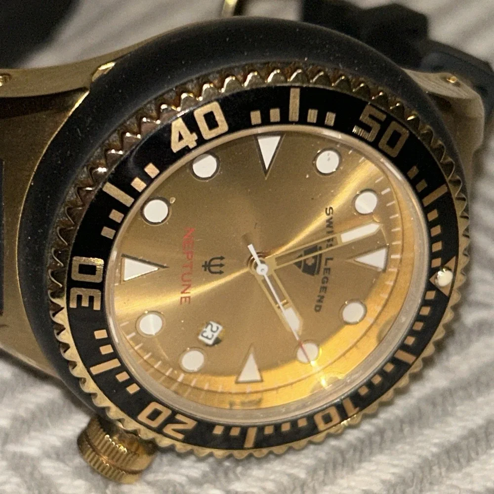 53mm Swiss Legend Neptune Gold Men's Quartz‎ Wristwatch Swiss Stainless Steel D4