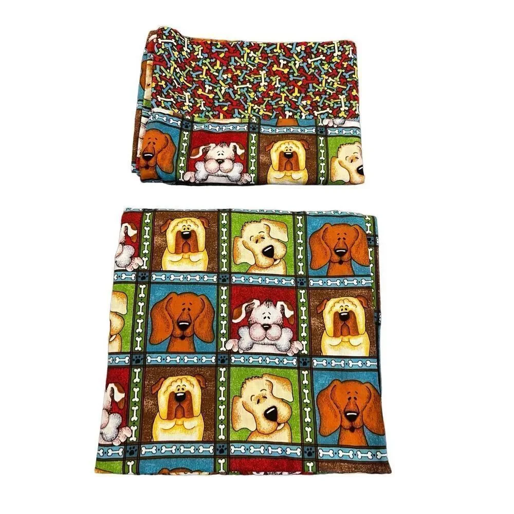 Vintage Handmade dog prints bed 2 Pillow case